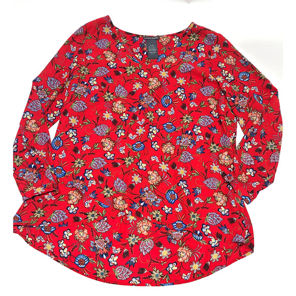 Chelsea & Theodore women's XL red flower long sleeve blouse - Picture 1 of 6